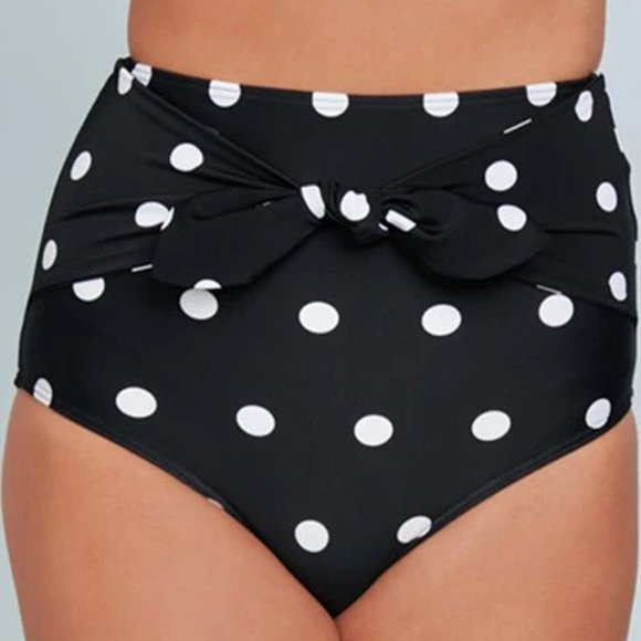 Black Polka Dot Print High Waist Bikini Bottom - Picture 4 of 4